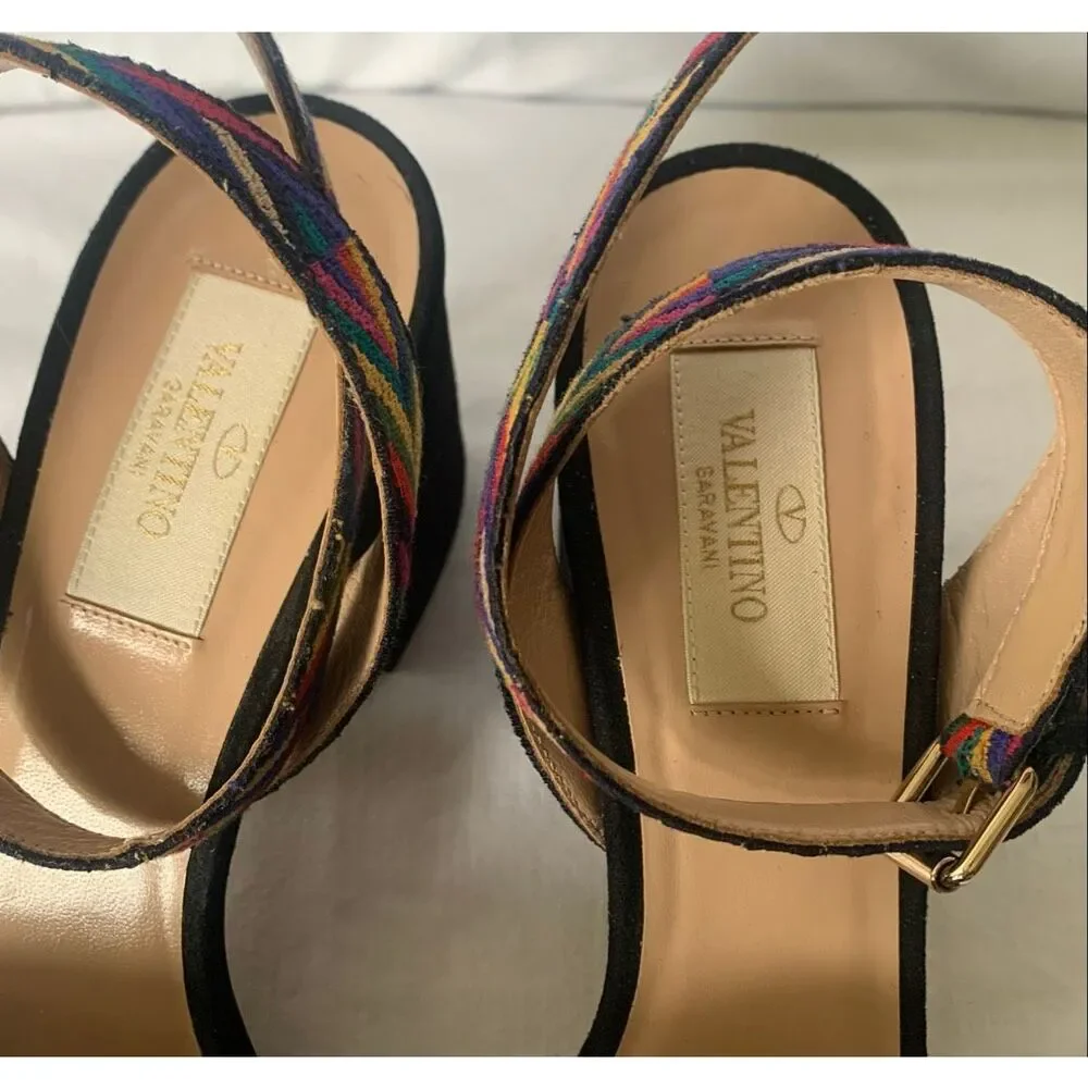 NEW IN BOX VALENTINO Native Couture EMBROIDERED ankle STRAP suede city SANDALS S